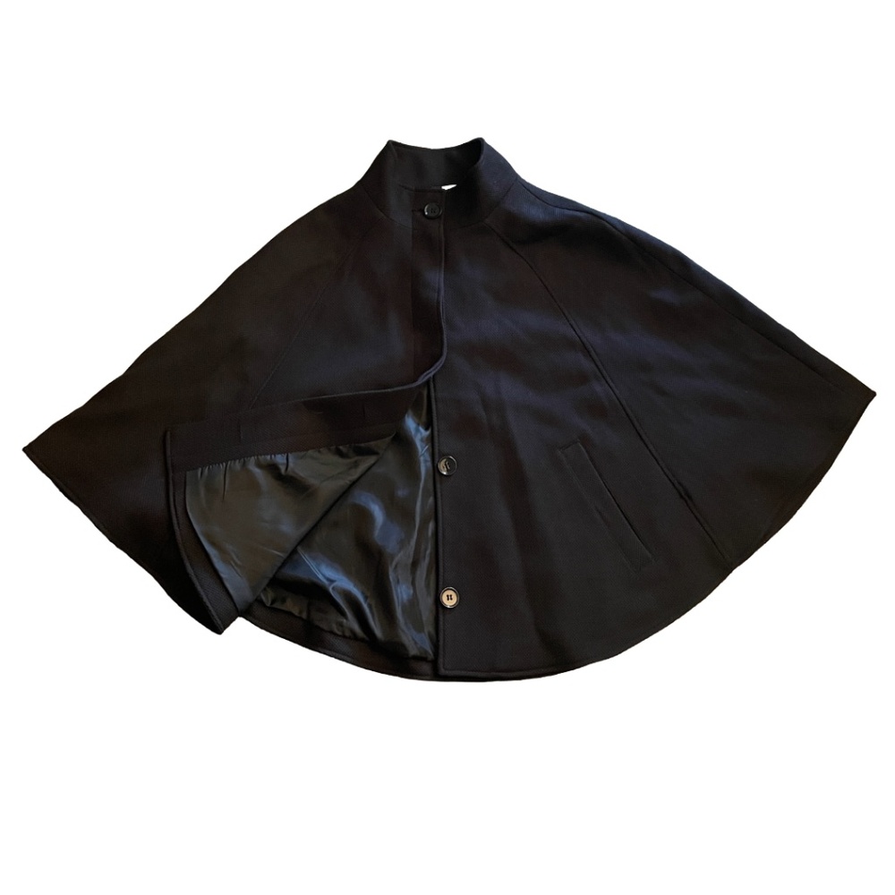 Black Structured Cape Coat / Poncho Jacket black woven texture